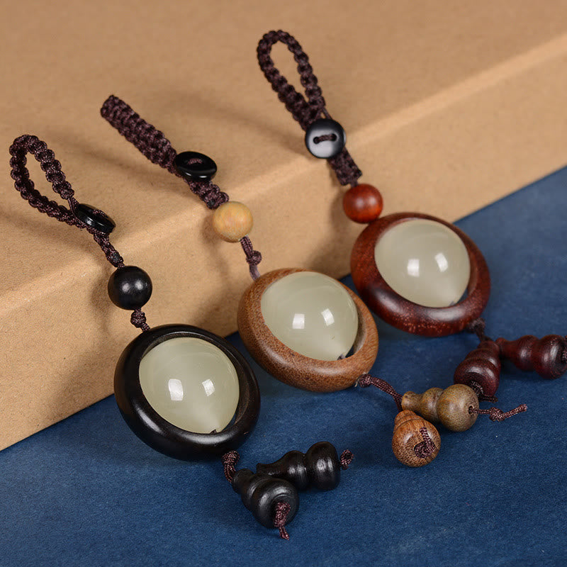 Buddhist Blessing Red Sandalwood Ebony Wood Green Sandalwood Luminous Lucky Bead Gourd Peace Key Chain