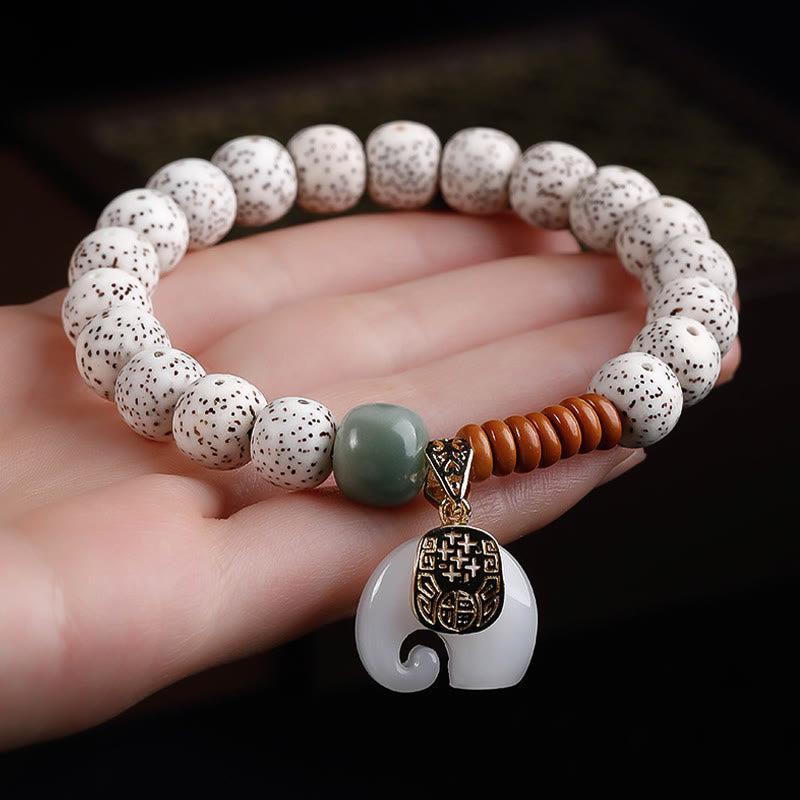 Buddhist Blessing Hand PolishedStar Moon Bodhi Seed Elephant Pattern Inner Peace Bracelet