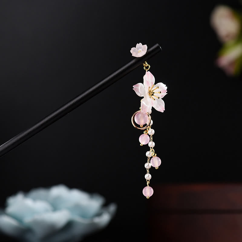 Buddhist Blessing Artistic Style Pear Blossom Tassel Wood Hairpin