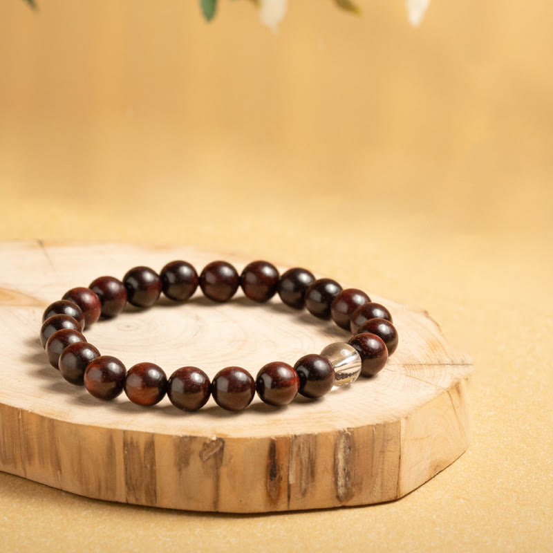 Buddhist Blessing Small Leaf Red Sandalwood White Crystal Protection Bracelet