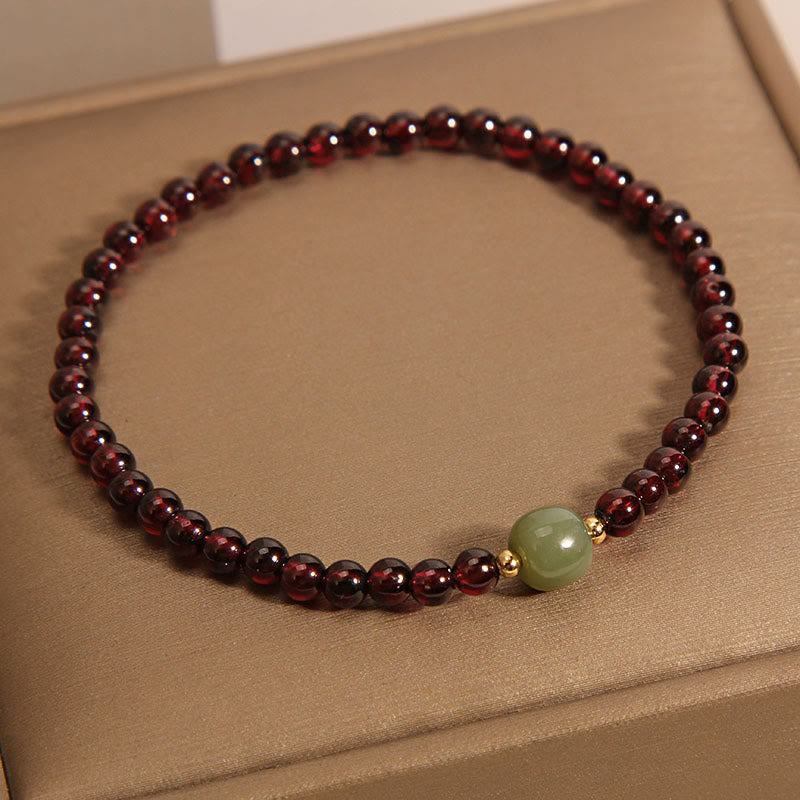 Buddhist Blessing Natural 3mm Ultra-thin Garnet Hetian Jade Beads Stability Bracelet