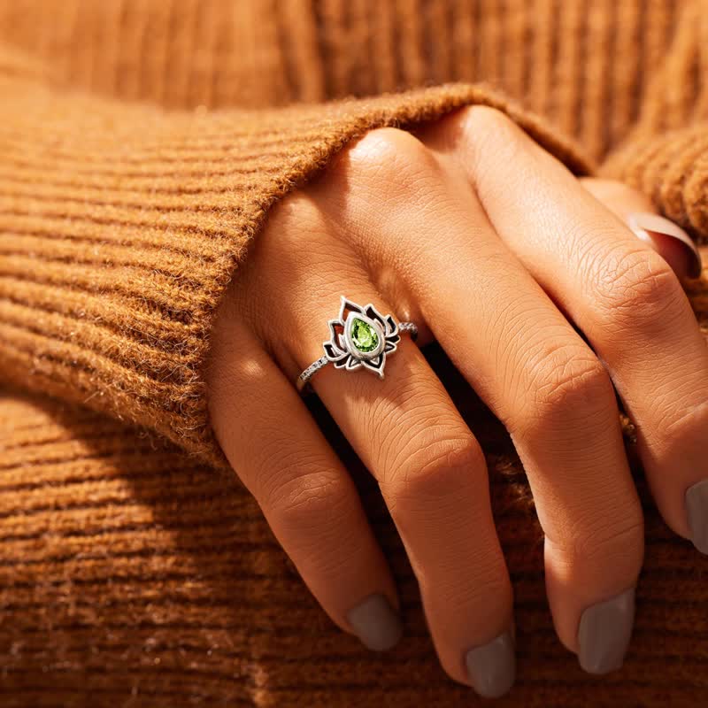 Buddhist Blessing 925 Sterling Silver Lotus Zircon Blessing Protection Ring