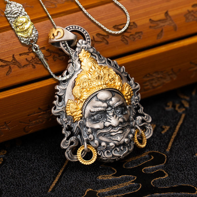 Buddhist Blessing 925 Sterling Silver Tibetan Yellow Jambhala God of Wealth Protection Necklace Pendant
