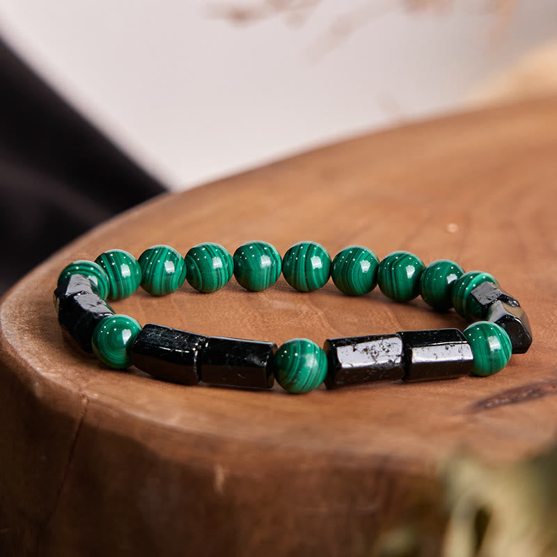 Buddhist Blessing Malachite Black Tourmaline Purity Bracelet