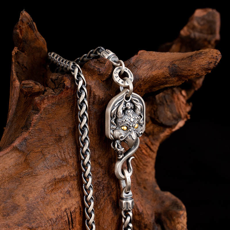 Buddhist Blessing 925 Sterling Silver Tibetan Garuda Bird Wisdom Metal Chain Necklace