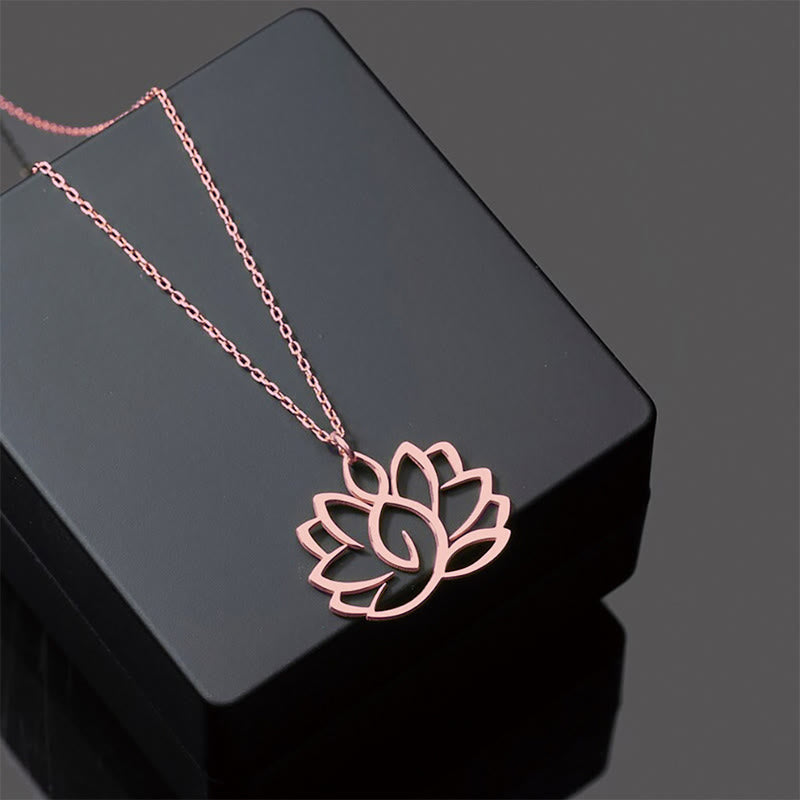 Buddhist Blessing Hollow Lotus Design Stainless Steel Enlightenment Necklace Pendant