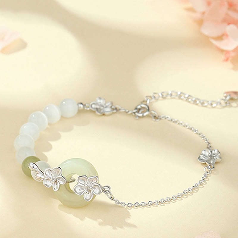 Buddhist Blessing Chrysoberyl Hetian Jade 999 Sterling Silver Love Bracelet