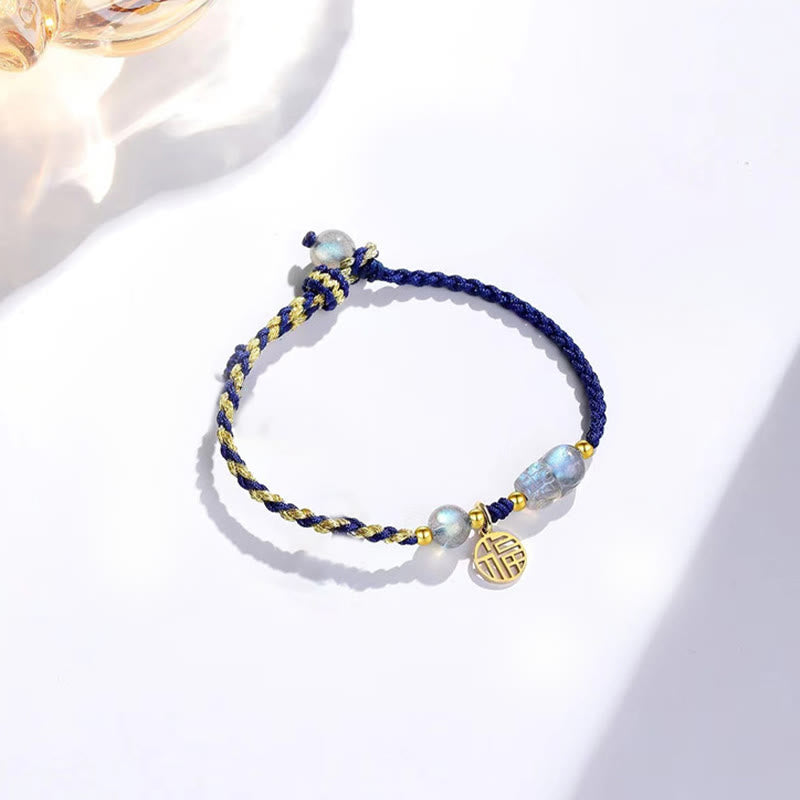 Buddhist Blessing Moonstone PiXiu Blue Tiger Eye Fu Character Healing Couple String Bracelet