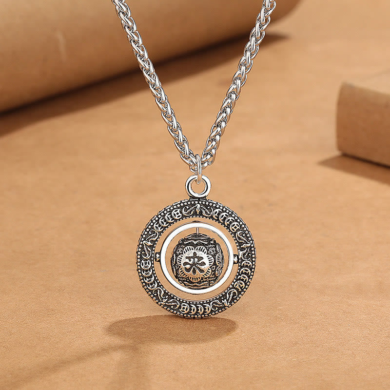 Buddhist Blessing One's Luck Improves Design Pattern Copper Rotatable Necklace Pendant