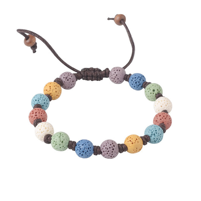 Buddhist Blessing Colorful Lava Rock Support Bracelet