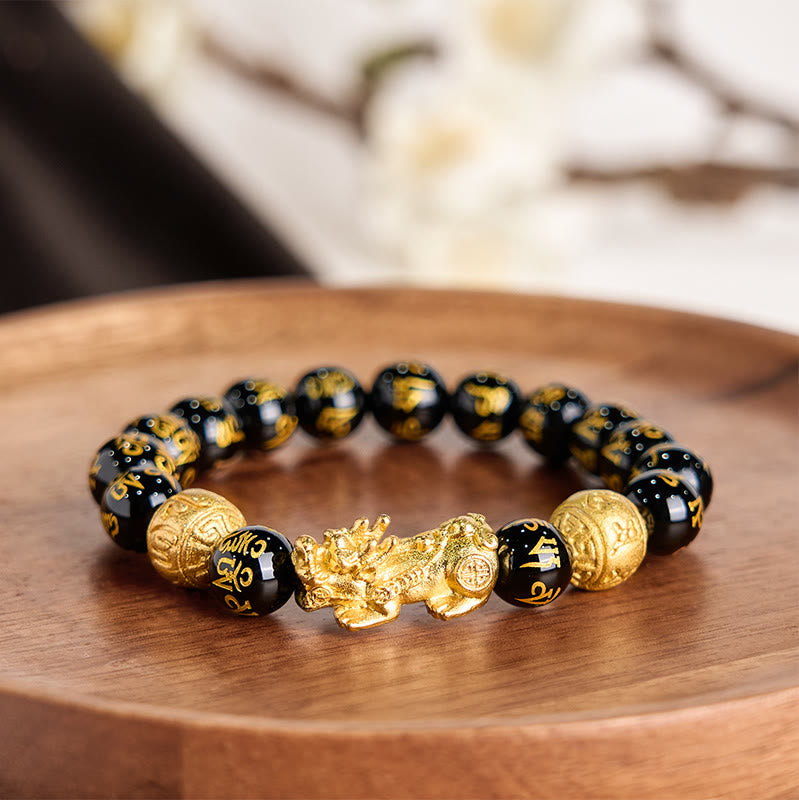 Buddhist Blessing FengShui PiXiu Obsidian Wealth Bracelet