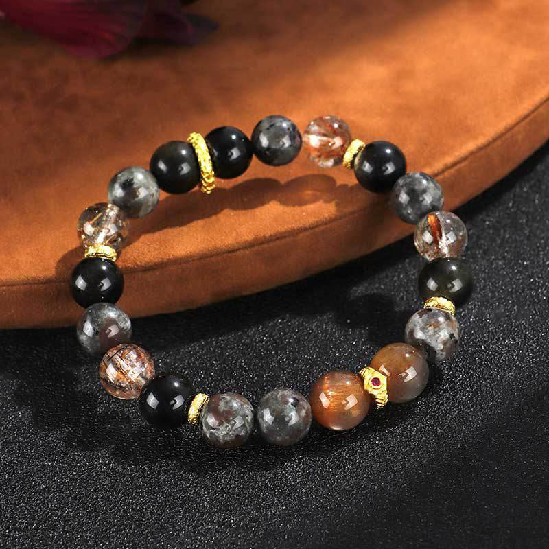 Buddhist Blessing Sun Stone Lava Rock Positive Bracelet