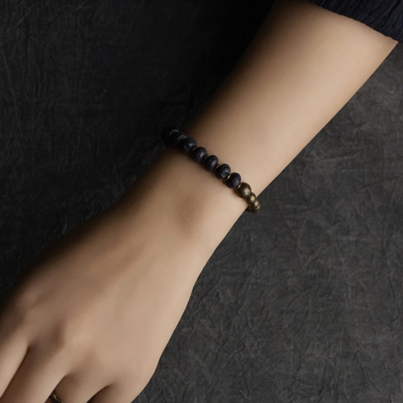 Buddhist Blessing Lava Rock Beads Adsorb Negative Energy Copper Bracelet