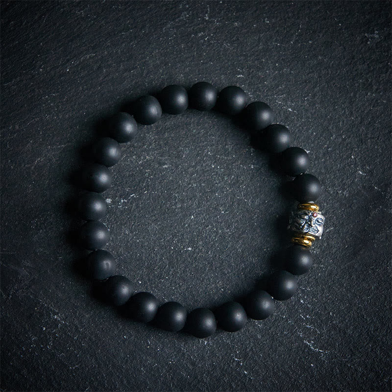 Buddhist Blessing Natural Frosted Black Onyx Buddha Face Support Bracelet