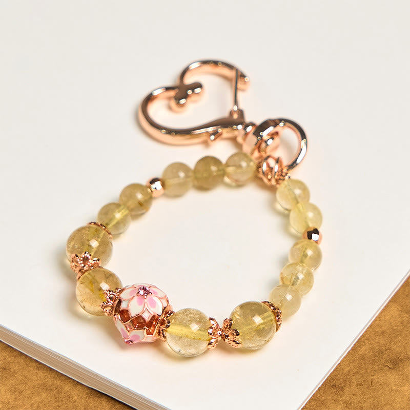 Buddhist Blessing Golden Rutilated Quartz Wealth Key Chain Hanging Decoration