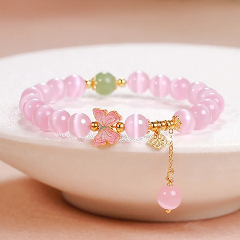 Buddhist Blessing 925 Sterling Silver Cat's Eye Hetian Jade Butterfly Peace Lock Charm Peace Bracelet