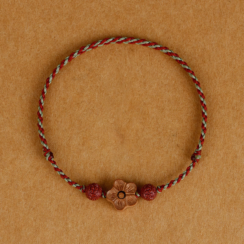 Buddhist Blessing Peach Wood Small Peach Blossom Cinnabar Wealth String Bracelet Anklet