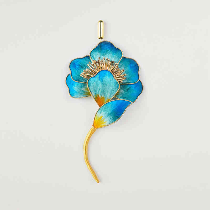 Buddhist Blessing Handmade Velvet Flower Mulberry Silk Blue Flower Brooch