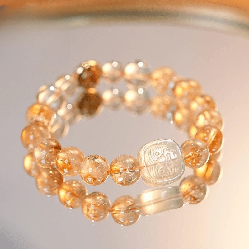 Buddhist Blessing Topaz Citrine Tiger Eye Zakiram Goddess of Wealth Bracelet