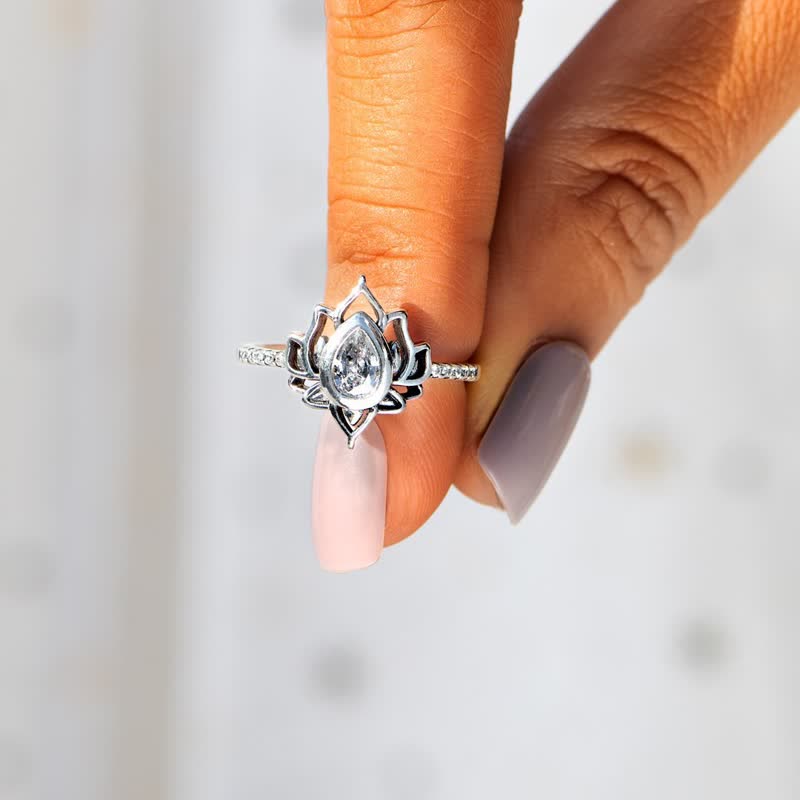Buddhist Blessing 925 Sterling Silver Lotus Zircon Blessing Protection Ring