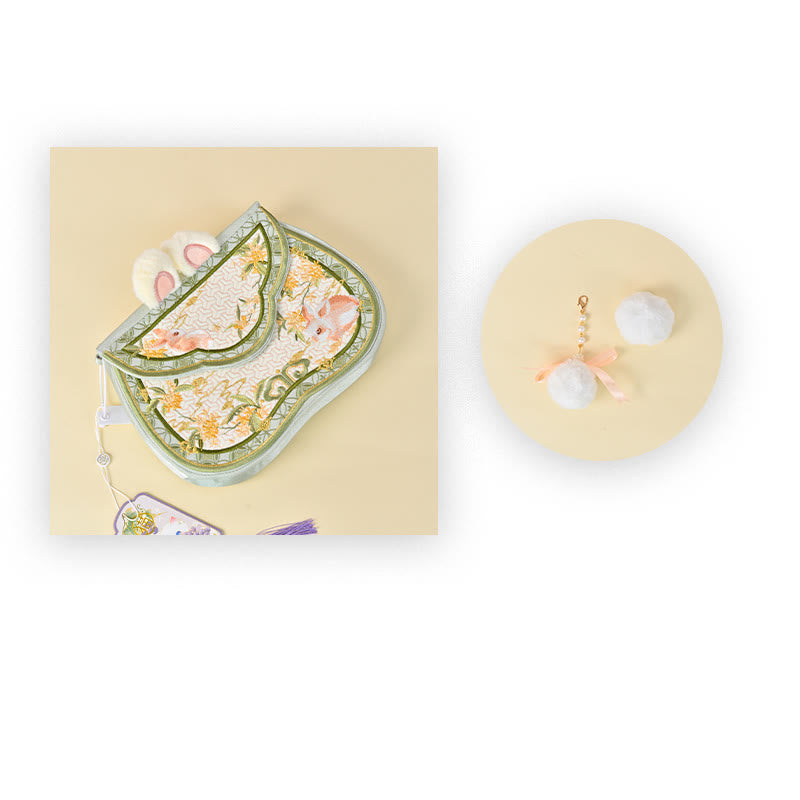 Buddhist Blessing Osmanthus Rabbit Embroidery Pearl Chain Furball Tassel Shoulder Bag Crossbody Bag