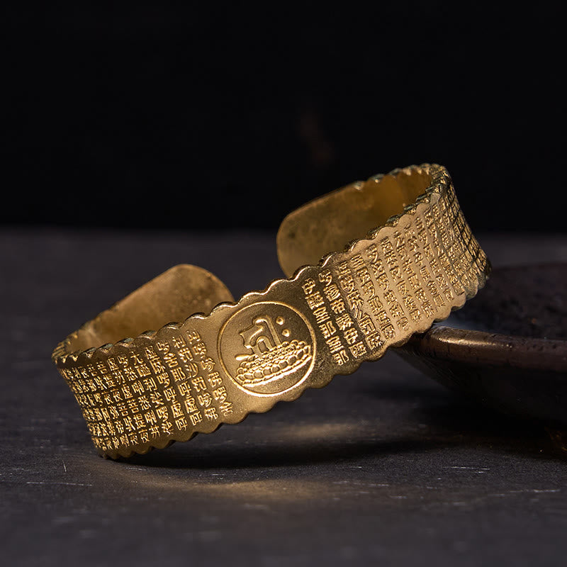 Buddhist Blessing Great Compassion Mantra Copper Brass Luck Self Care Bracelet Bangle