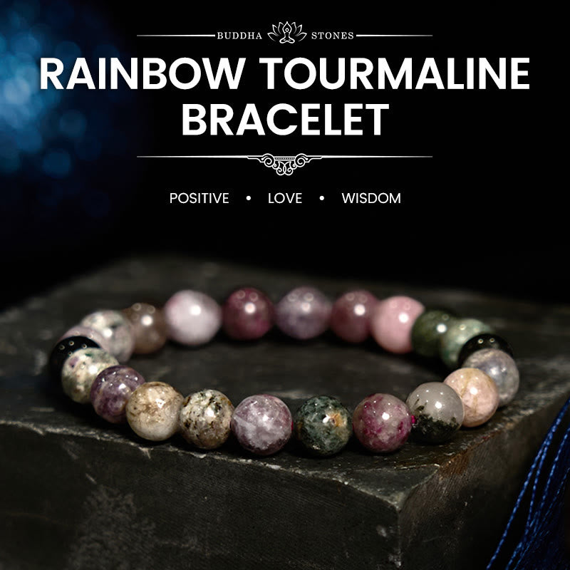 Buddhist Blessing Rainbow Tourmaline Positive Bracelet