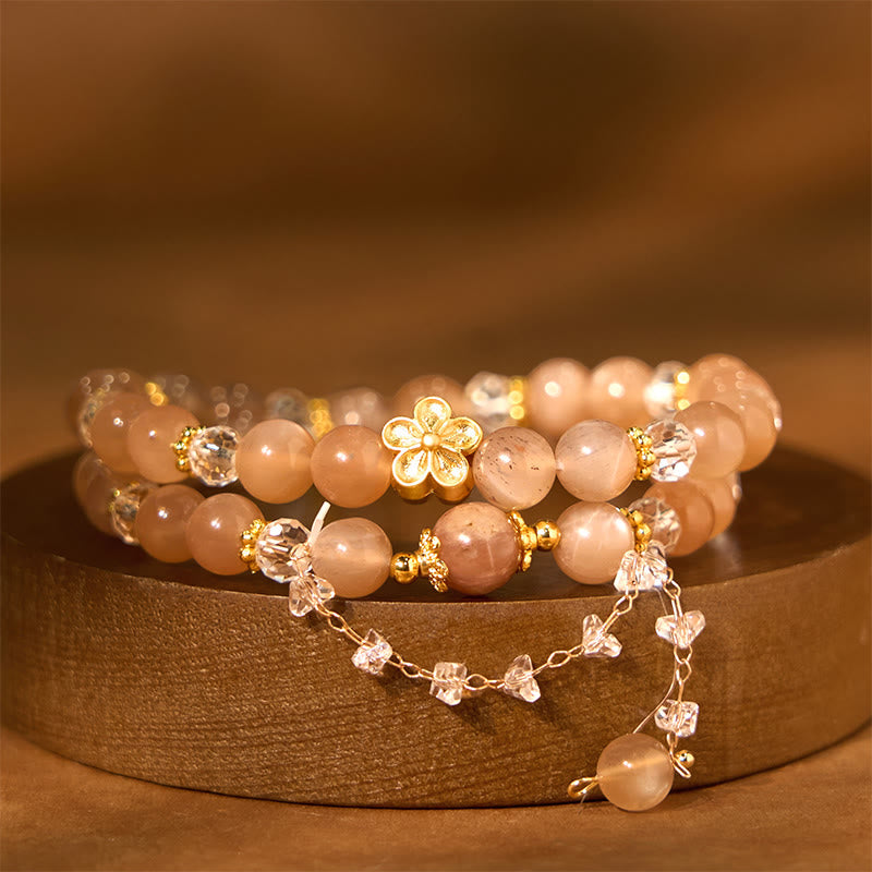 Buddhist Blessing Sun Stone Crystal Peach Blossom Wealth Double Wrap Bracelet