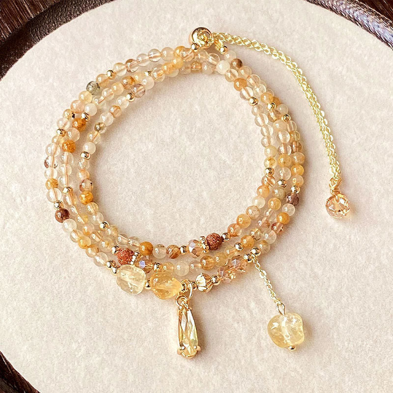 Buddhist Blessing Natural Citrine Beads Pleasure Multi Layer Bracelet