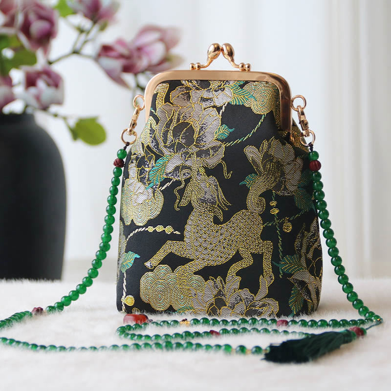 Buddhist Blessing Retro Chinese Embroidery Pearl Chain Crossbody Bag Shoudler Bag