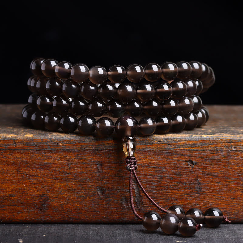 Buddhist Blessing 108 Mala Beads Black Obsidian lce Obsidian Fulfilment Bracelet