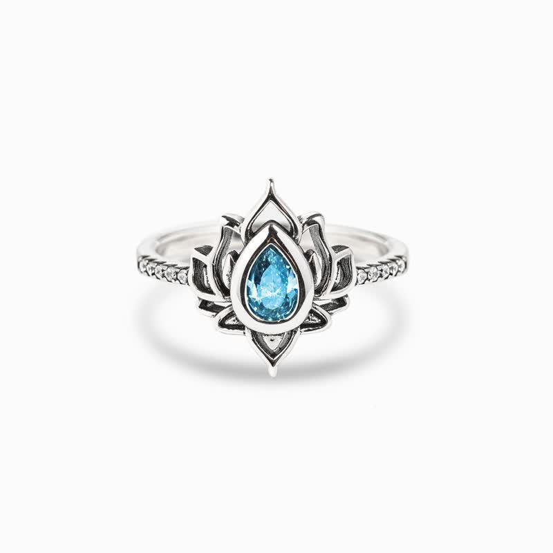 Buddhist Blessing 925 Sterling Silver Lotus Zircon Blessing Protection Ring
