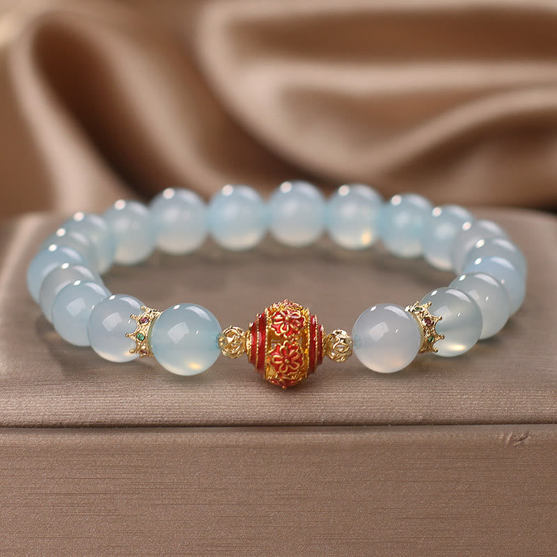 Buddhist Blessing Natural Aquamarine Flower Bead Healing Bracelet