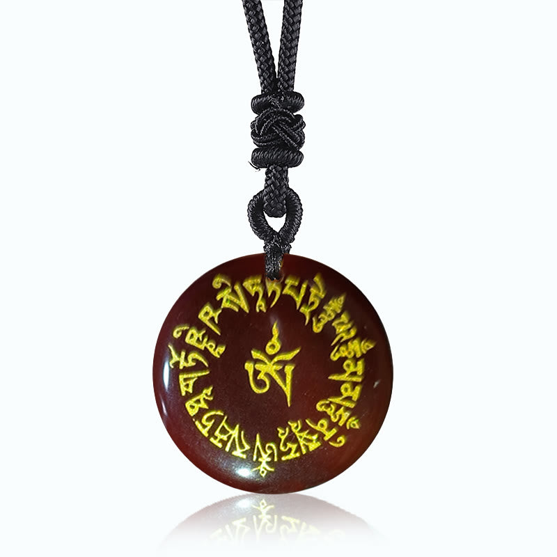 Buddhist Blessing Fortune-gathering Mantra Natural Various Crystal Black Obsidian Fulfilment Necklace Pendant
