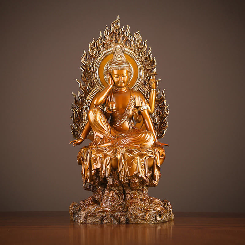 Buddhist Blessing Kwan Yin Avalokitesvara Success Brass Copper Statue Home Desk Altar Decoration
