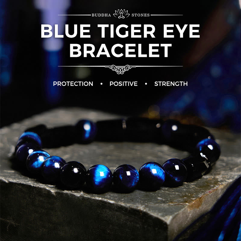 Buddhist Blessing Blue Tiger Eye Black Tourmaline Strength Bracelet