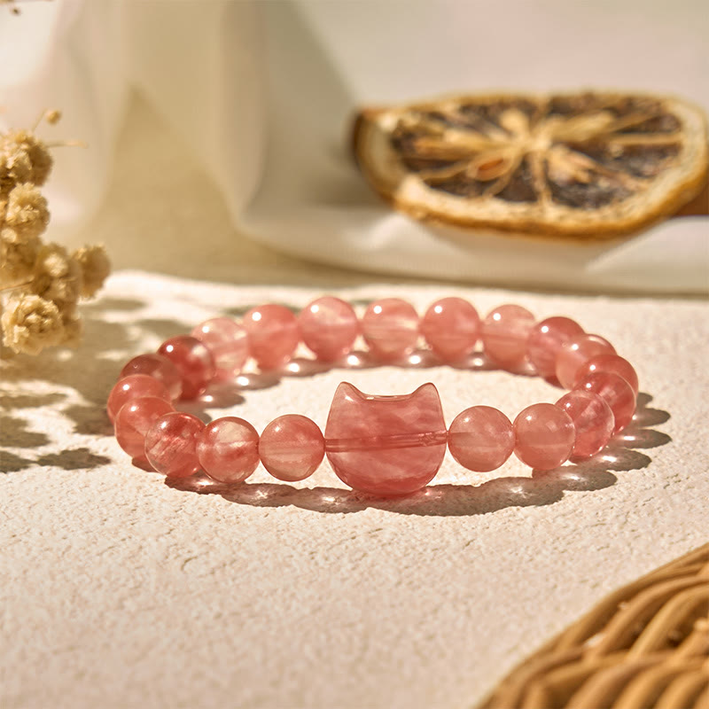 Buddhist Blessing Lovely Cat Head Red Agate Spiritual Beads Bracelet