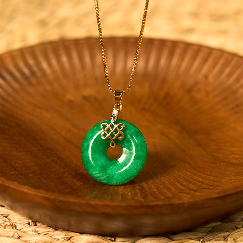 Buddhist Blessing Natural Cyan Jade Peace Buckle Chinese knot Success Necklace Pendant