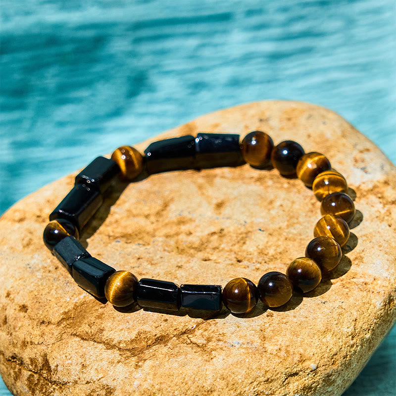 Buddhist Blessing Natural Black Tourmaline Tiger Eye Positive Bracelet