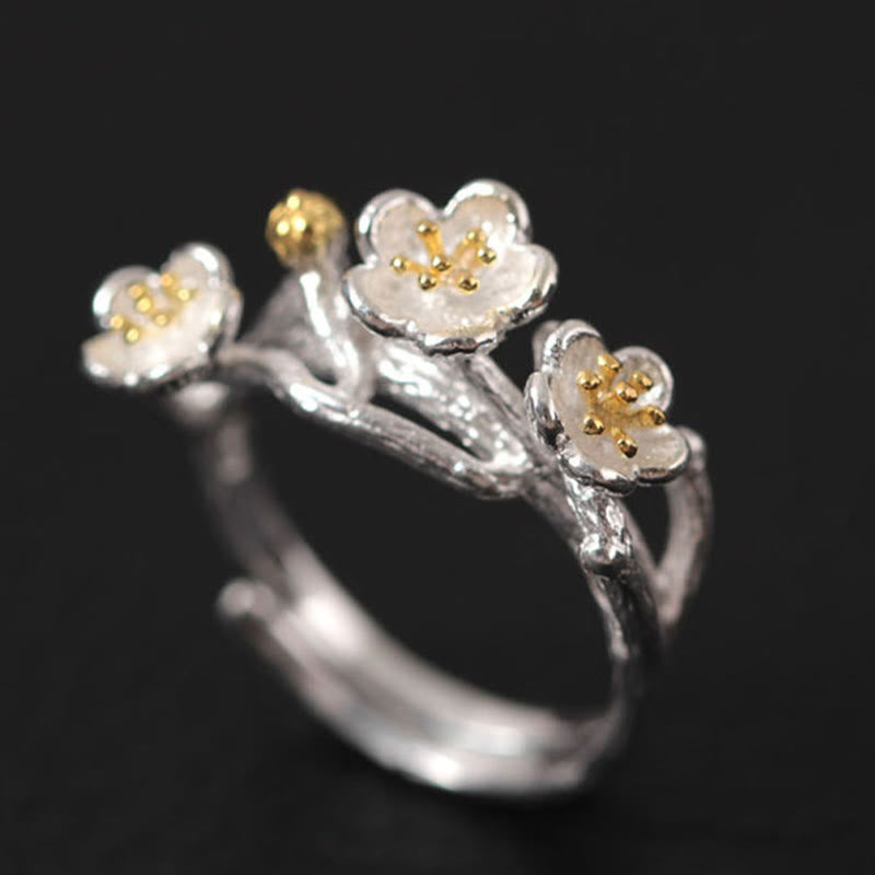 Buddhist Blessing 925 Sterling Silver Plum Bossom Calm Ring