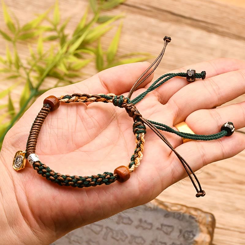 Buddhist Blessing Handmade Tibetan Zakiram Goddess Of Wealth Wood Protection Braided Bracelet