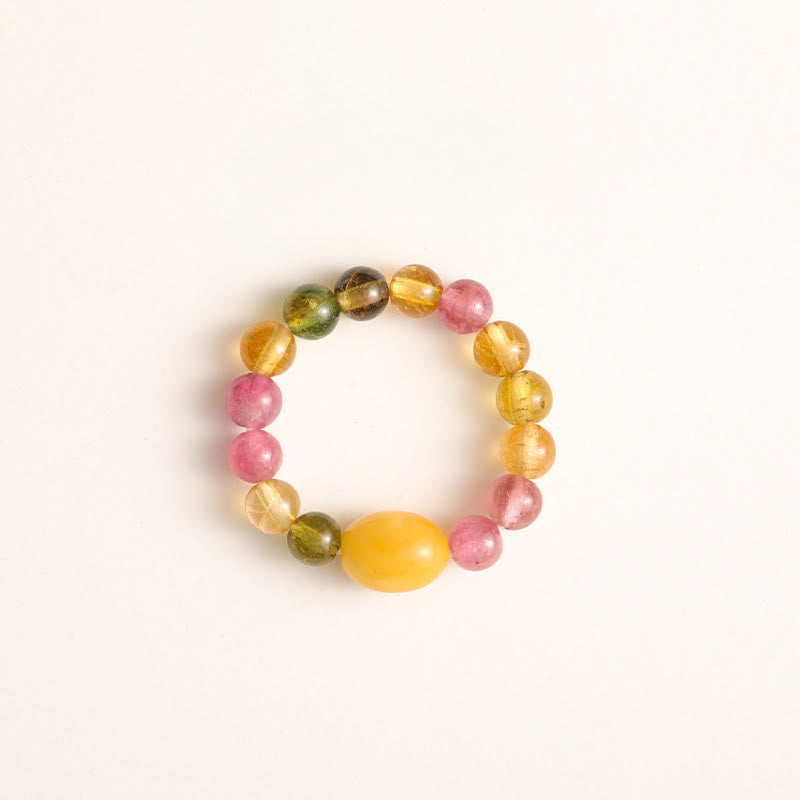 Buddhist Blessing Natural Tourmaline Lucky Pearl Pixiu Amber Positive Love Ring