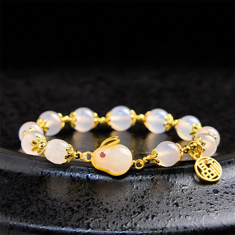 Buddhist Blessing Red Agate Chalcedony Rabbit Fu Character Confidence Bracelet