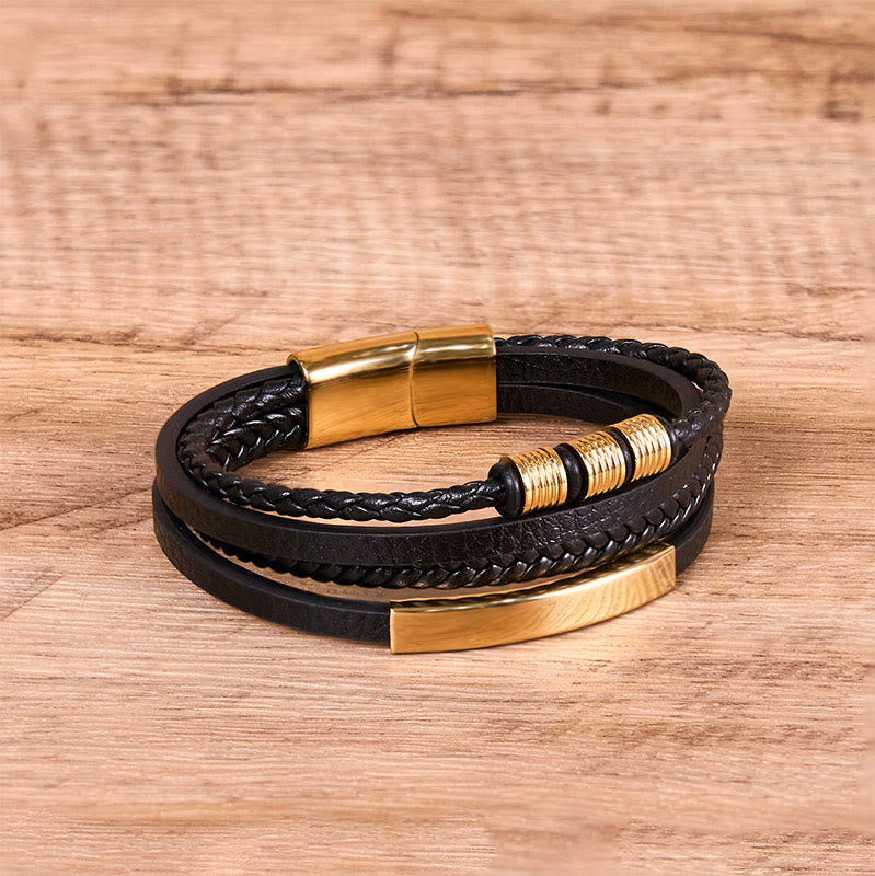 Buddhist Blessing Fashion Titanium Steel Leather Hand Woven Magnetic Buckle Strengthen Bracelet