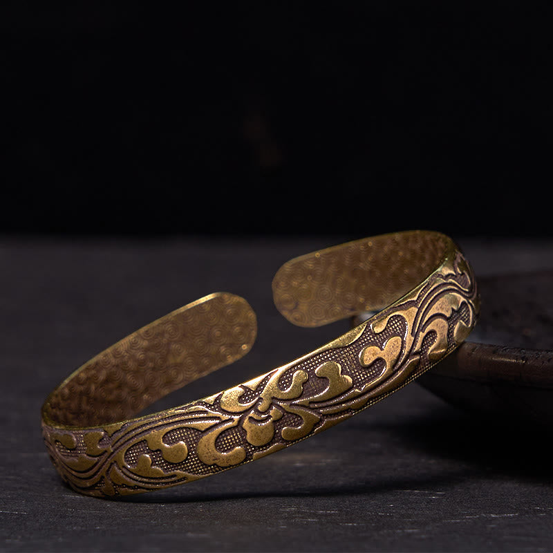 Buddhist Blessing Flowers Copper Brass Balance Self Care Cuff Bracelet Bangle