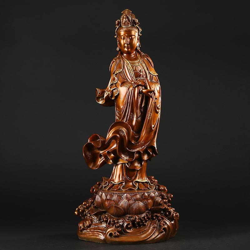 Buddhist Blessing Kwan Yin Avalokitesvara Holding A Vase Brass Harmony Copper Statue Home Decoration