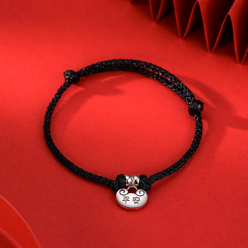 Buddhist Blessing Handmade 925 Sterling Silver Peace And Joy Safe Well Wish Lock Strength Braided Rope Bracelet