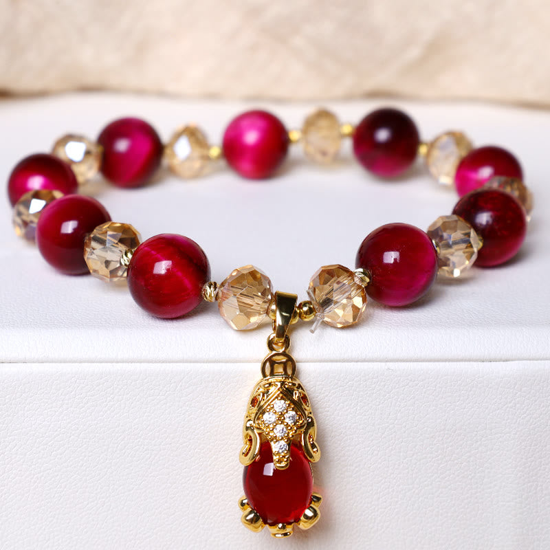 Buddhist Blessing Red Tiger Eye PiXiu Fox Protection Self Confidence Bracelet