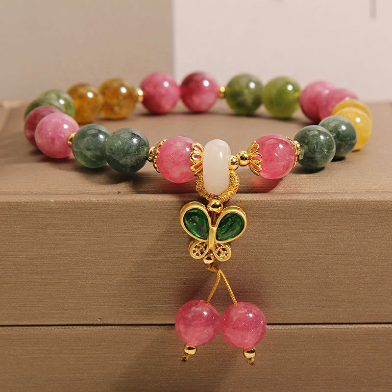 Buddhist Blessing Tourmaline Jade Butterfly Wisdom Bracelet