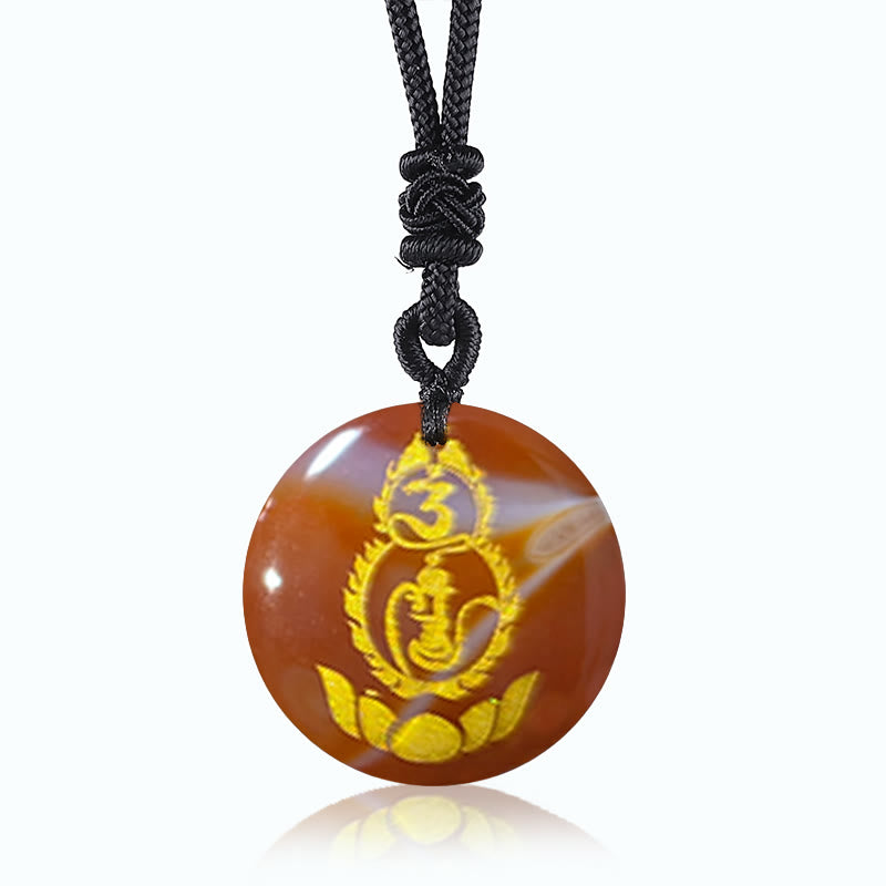 Buddhist Blessing Gourd Lotus Pedestal Pattern Vajra Protection Mantra Natural Various Crystal Black Obsidian Fulfilment Necklace Pendant